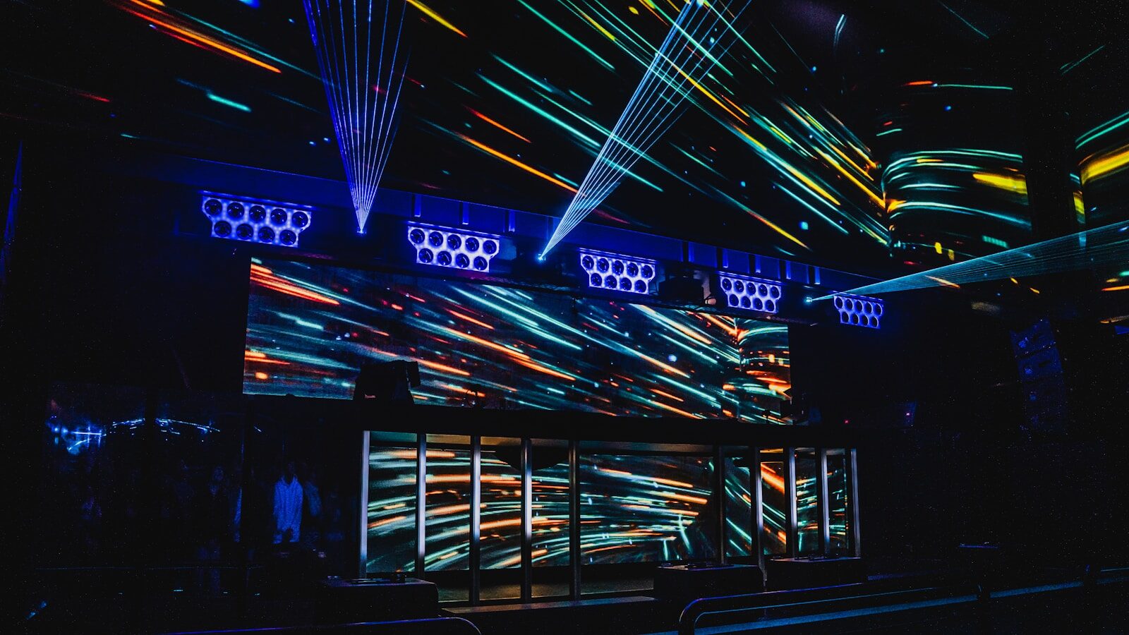 Blue and purple illuminated stage or event lighting