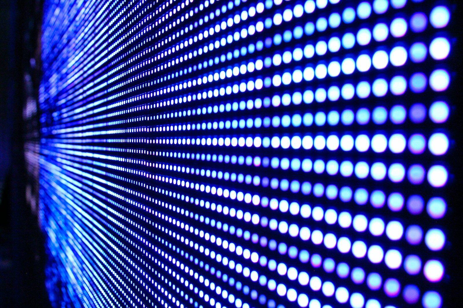 Blue LED light display forming a patterned wall